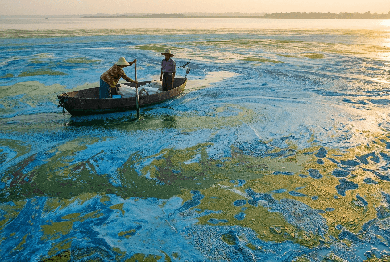 Massive algal bloom covering waterways in China