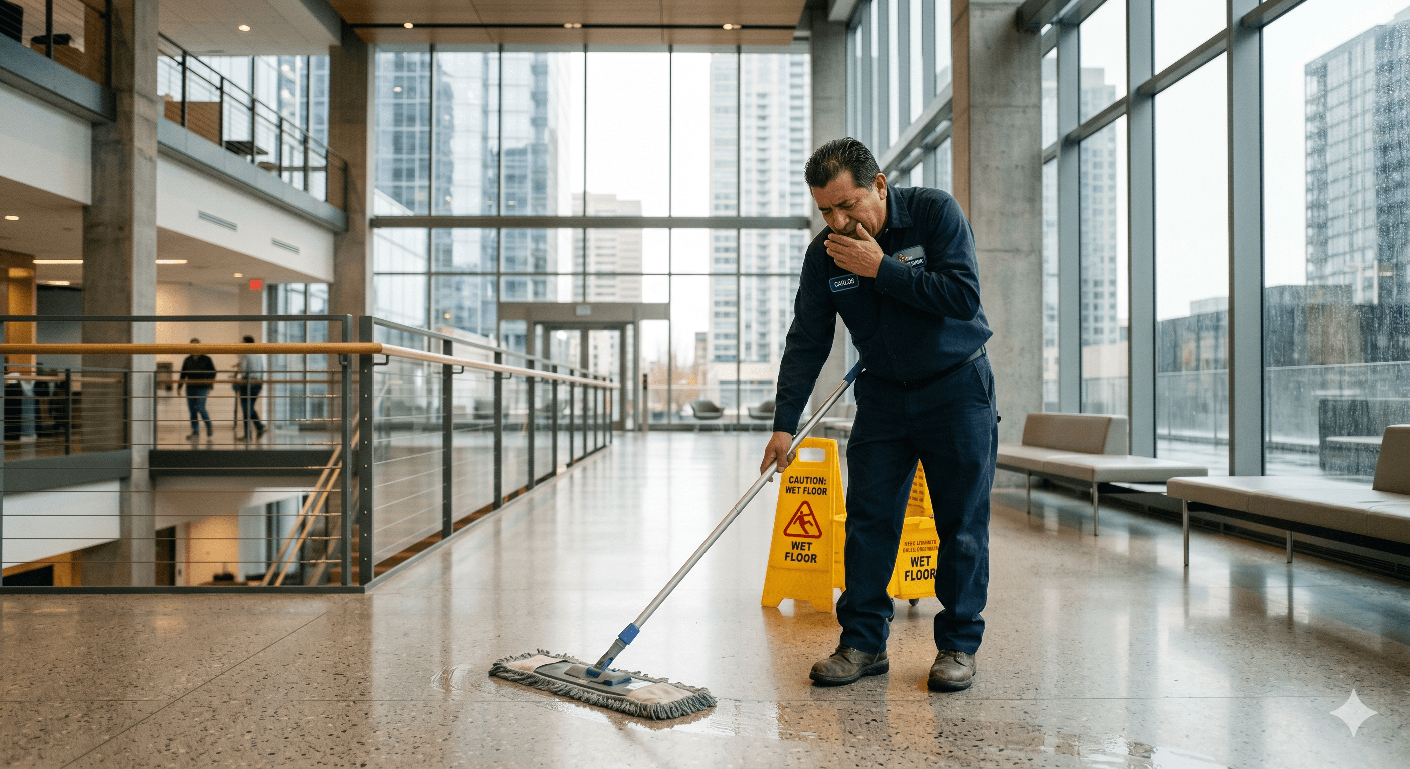 Janitor exposed to toxic cleaning chemical fumes